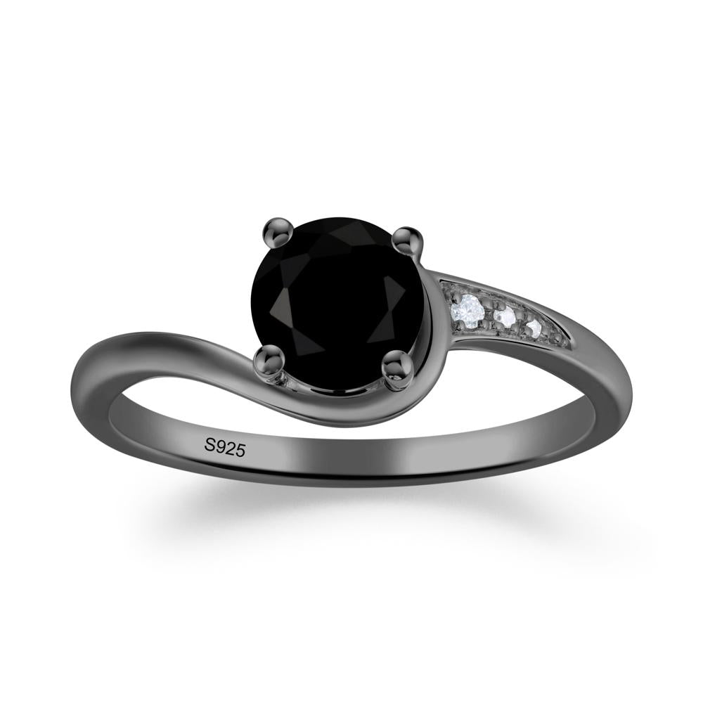 Dainty Round Black Spinel Ring for Women - LUO Jewelry #metal_black finish sterling silver