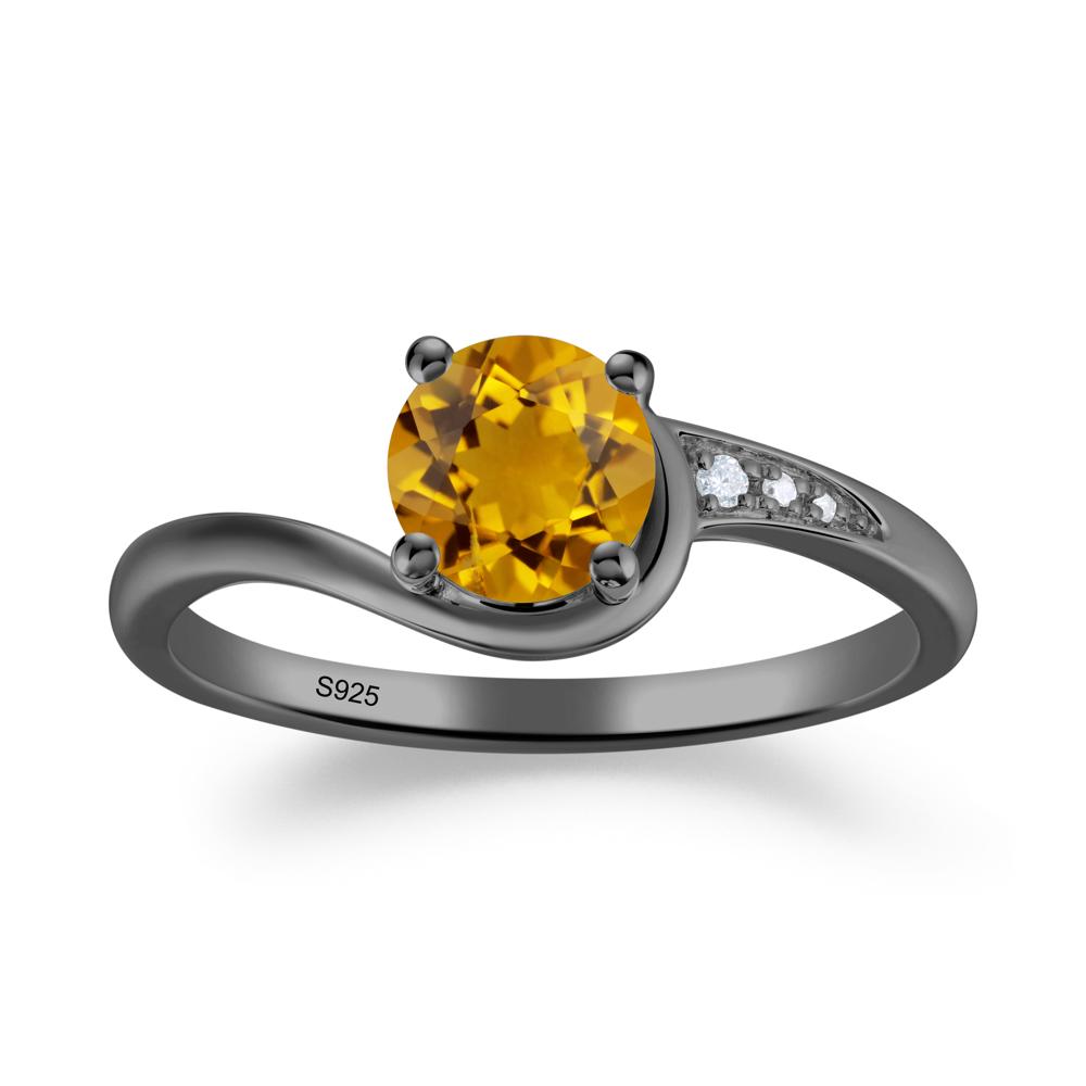 Round Cut Citrine Bypass Ring - LUO Jewelry #metal_black finish sterling silver