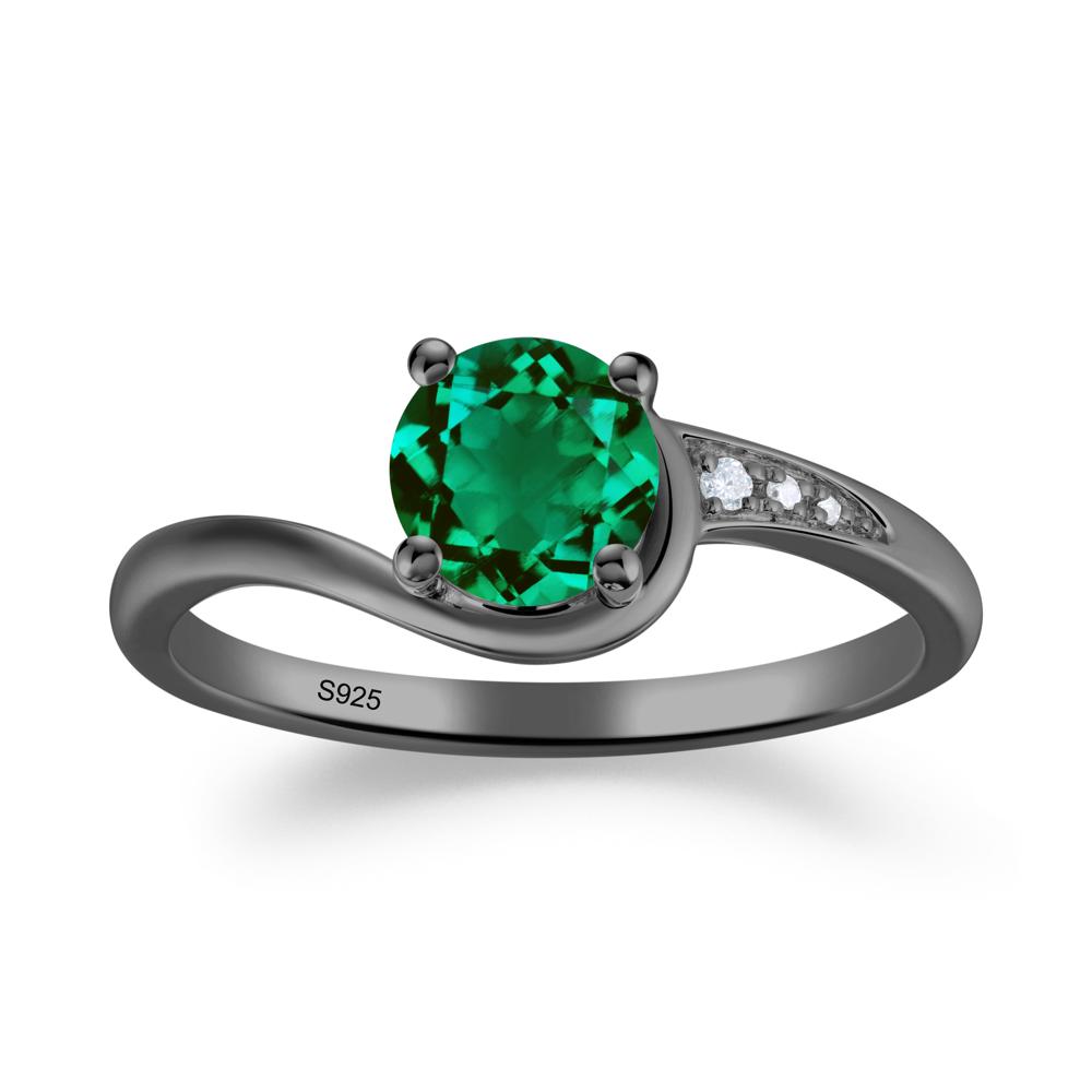 Dainty Round Emerald Ring for Women - LUO Jewelry #metal_black finish sterling silver