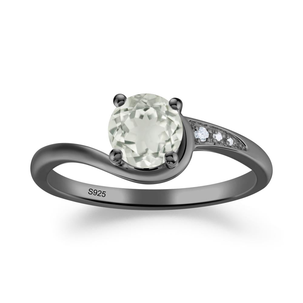 Round Cut Green Amethyst Bypass Ring - LUO Jewelry #metal_black finish sterling silver