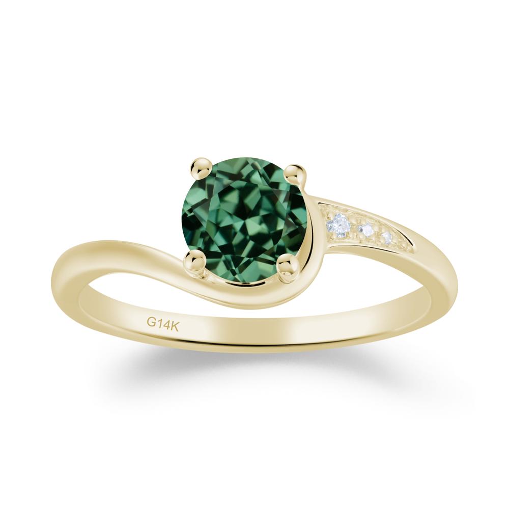 Dainty Round Green Sapphire Ring for Women - LUO Jewelry #metal_14k yellow gold