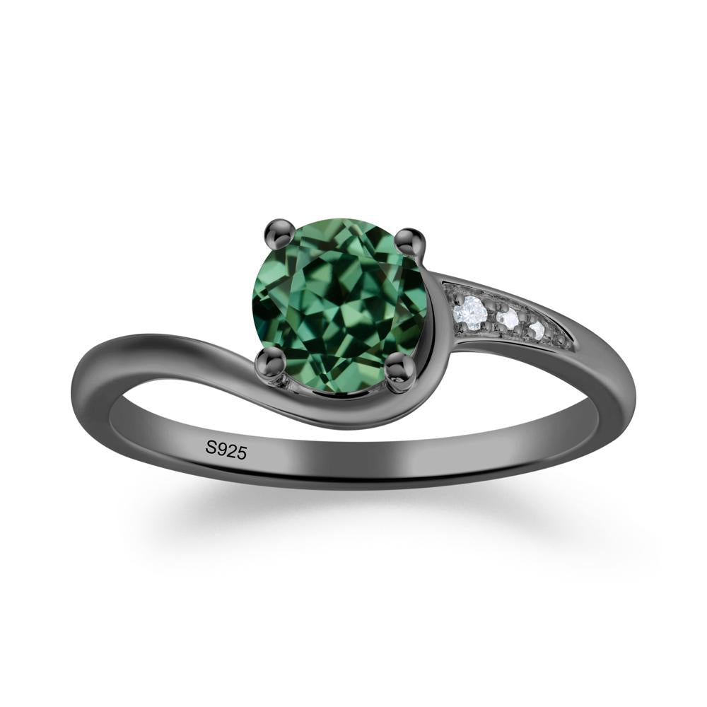 Dainty Round Green Sapphire Ring for Women - LUO Jewelry #metal_black finish sterling silver