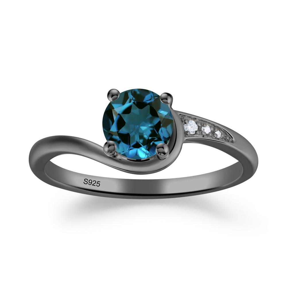 Dainty Round London Blue Topaz Ring for Women - LUO Jewelry #metal_black finish sterling silver