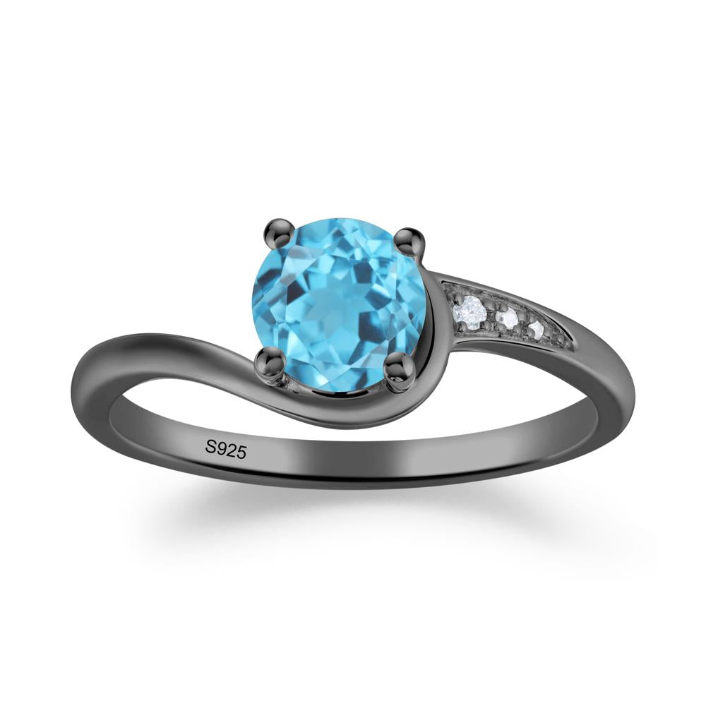 Round Cut Swiss Blue Topaz Bypass Ring - LUO Jewelry #metal_black finish sterling silver