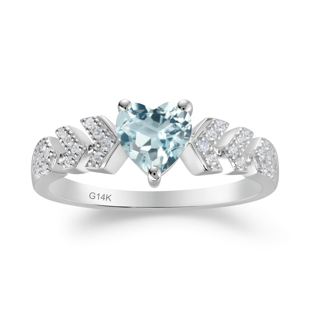 Cupid Arrow Heart Aquamarine Promise Ring - LUO Jewelry #metal_14k white gold