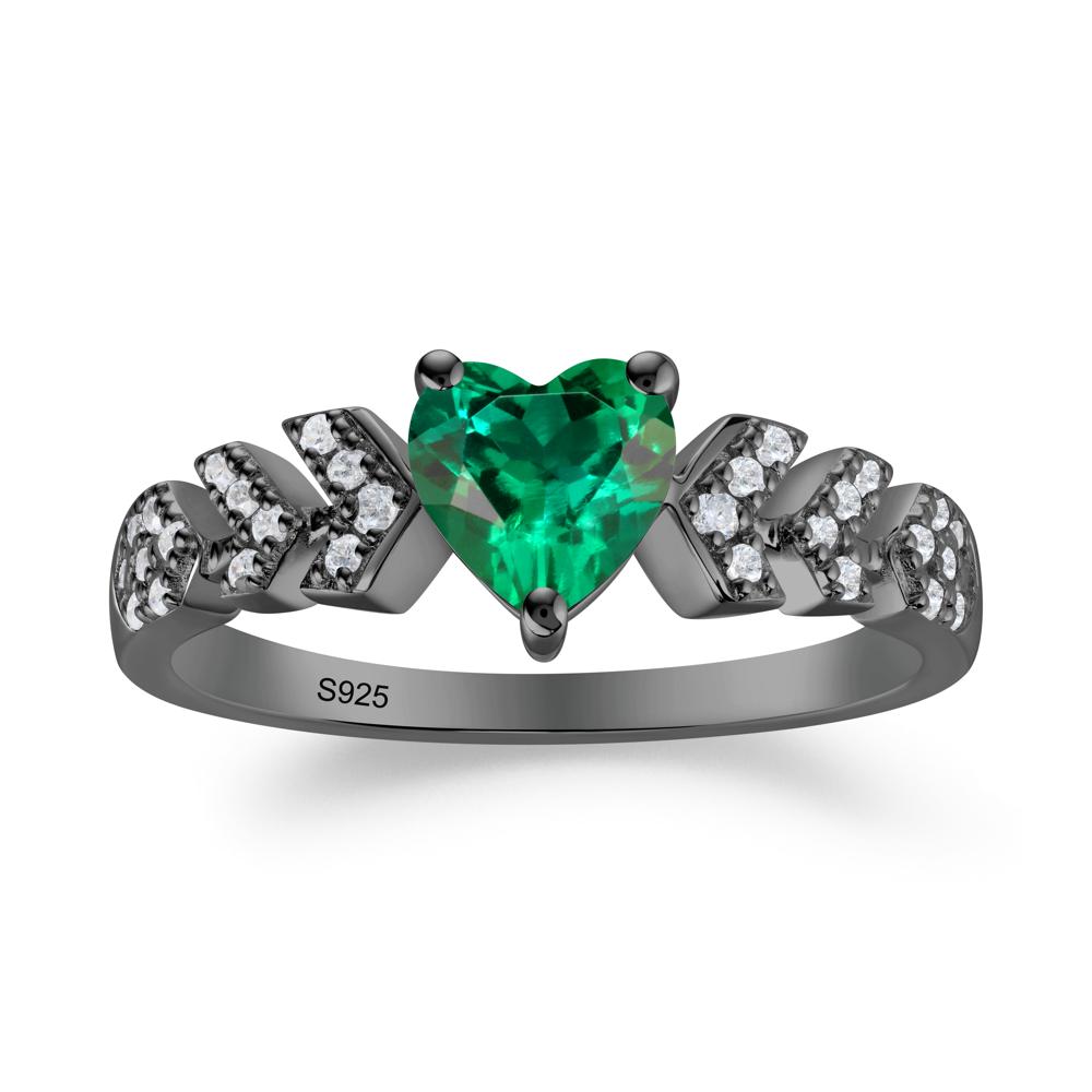 Cupid Inspired Heart Emerald Wedding Ring - LUO Jewelry #metal_black finish sterling silver
