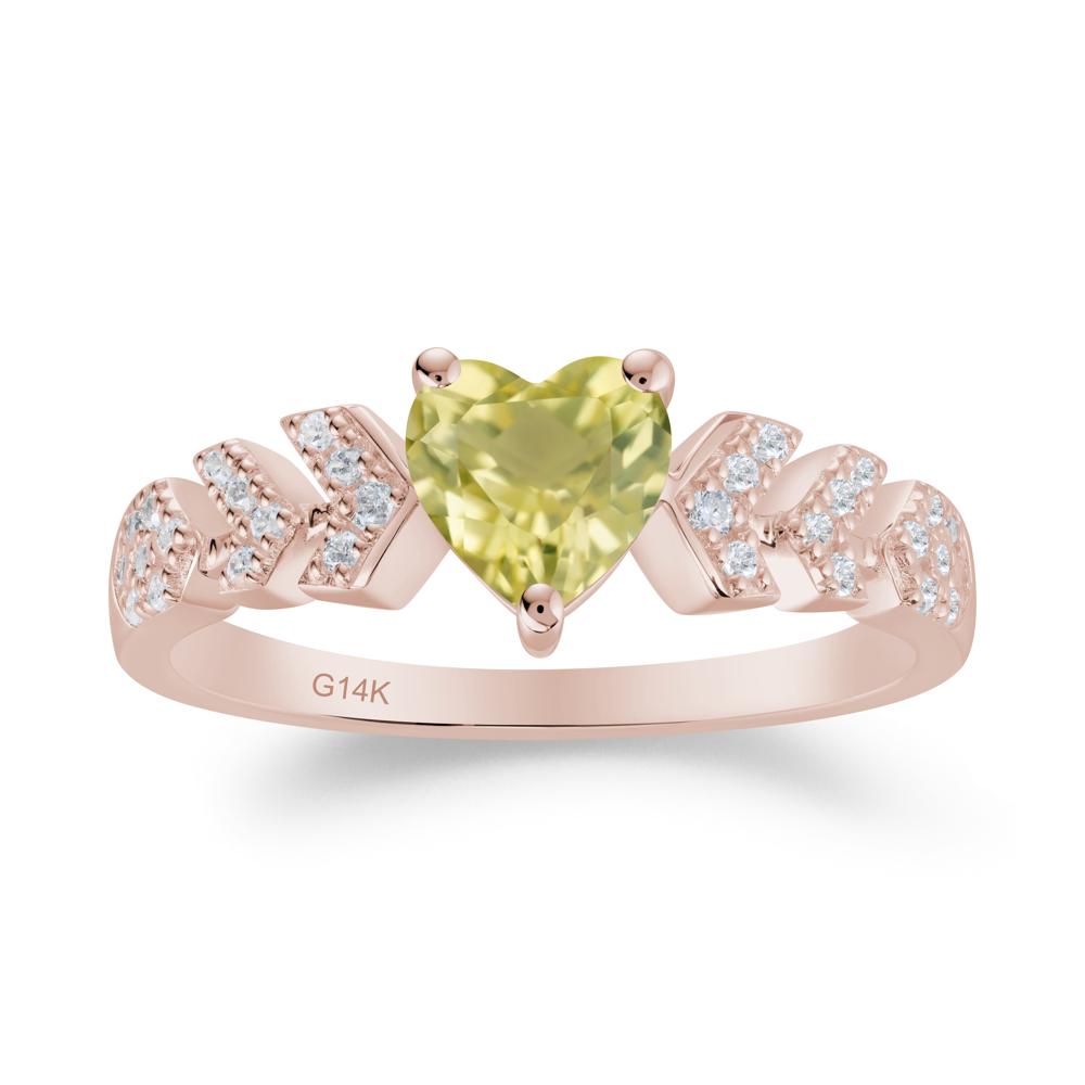 Cupid Inspired Heart Lemon Quartz Wedding Ring - LUO Jewelry #metal_14k rose gold