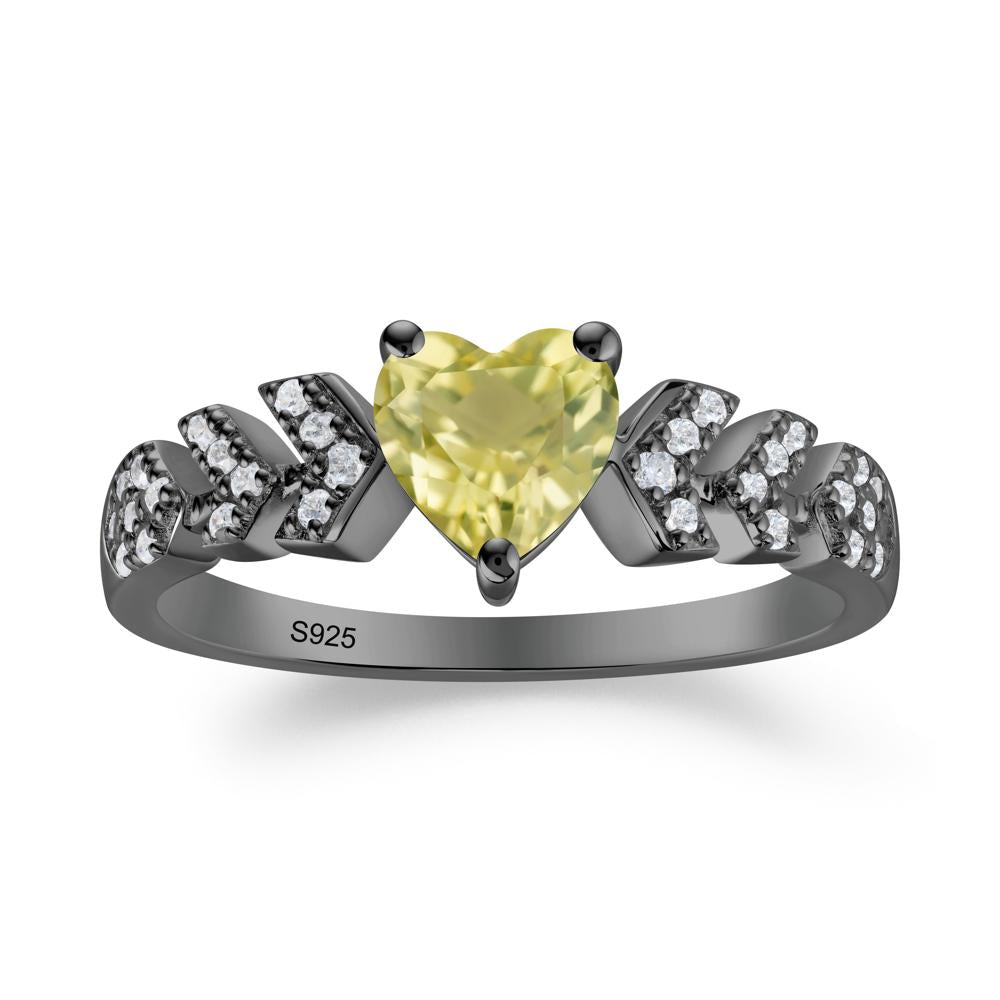 Cupid Inspired Heart Lemon Quartz Wedding Ring - LUO Jewelry #metal_black finish sterling silver