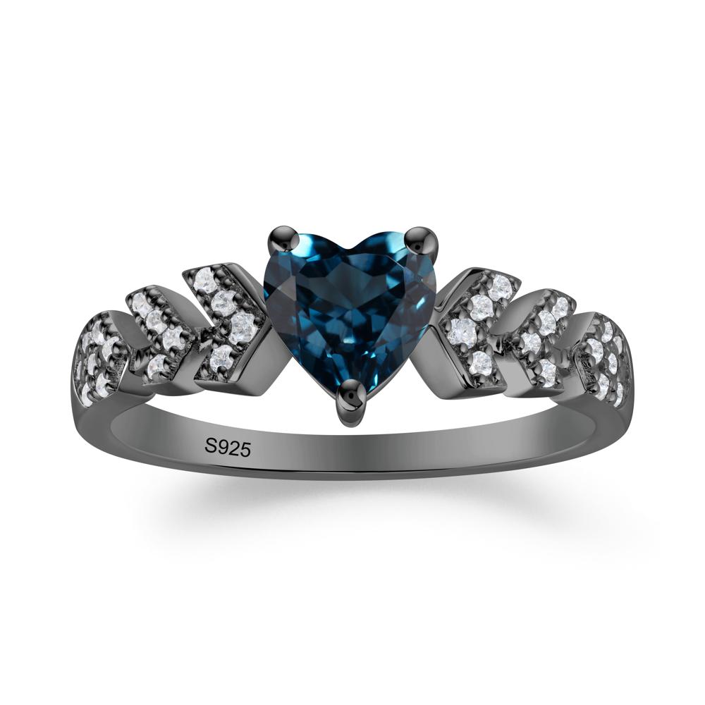 Cupid Arrow Heart London Blue Topaz Promise Ring - LUO Jewelry #metal_black finish sterling silver