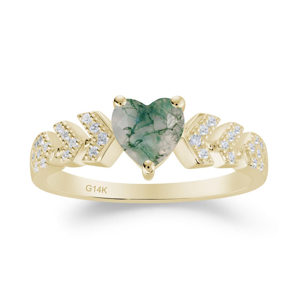 Cupid Inspired Heart Moss Agate Wedding Ring - LUO Jewelry #metal_14k yellow gold