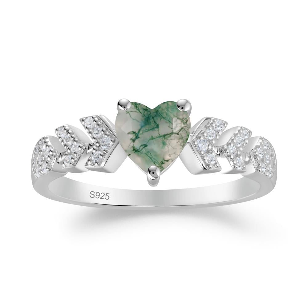 Cupid Inspired Heart Moss Agate Wedding Ring - LUO Jewelry #metal_sterling silver
