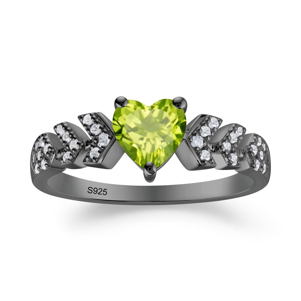 Cupid Inspired Heart Peridot Wedding Ring - LUO Jewelry #metal_black finish sterling silver