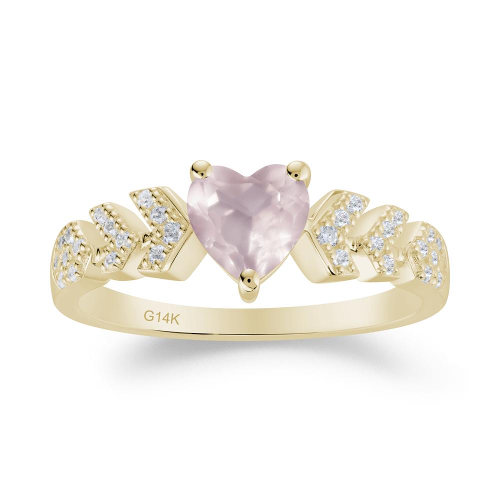 Cupid Arrow Heart Rose Quartz Promise Ring - LUO Jewelry #metal_14k yellow gold