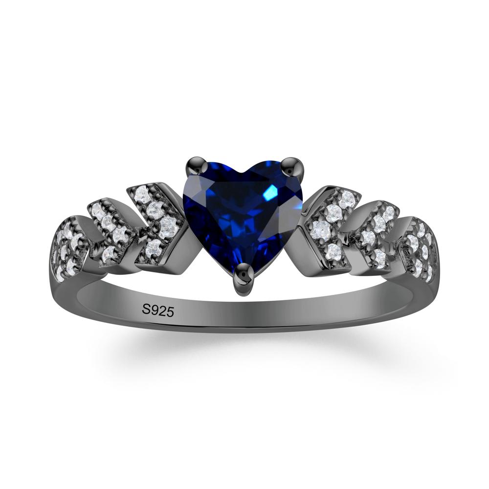 Cupid Inspired Heart Sapphire Wedding Ring - LUO Jewelry #metal_black finish sterling silver