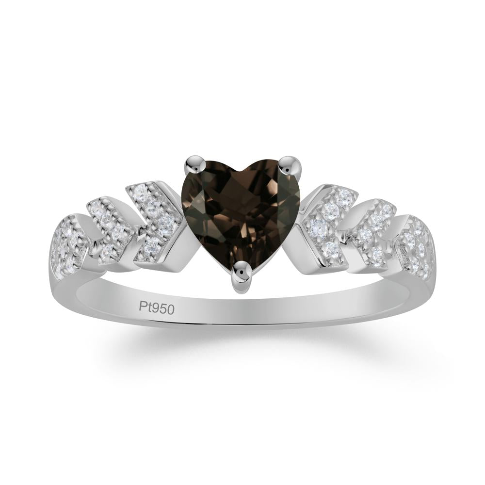 Cupid Arrow Heart Smoky Quartz Promise Ring - LUO Jewelry #metal_platinum