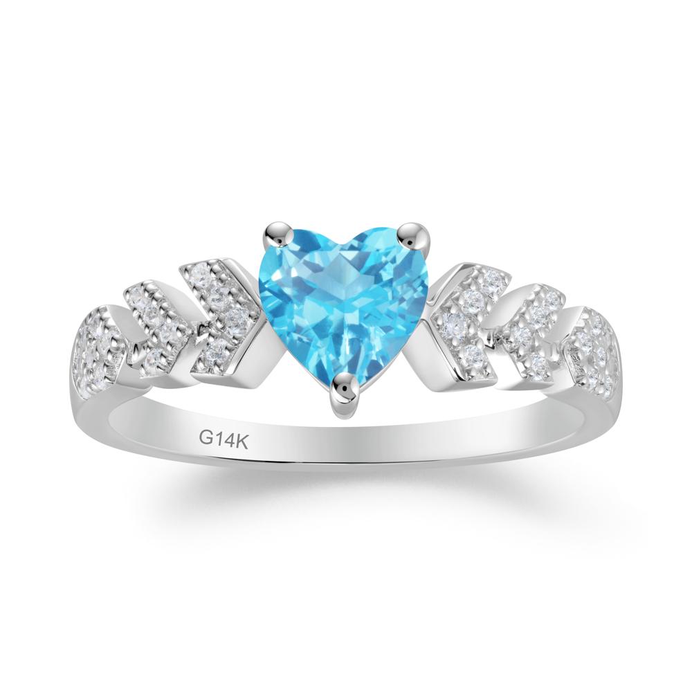 Cupid Inspired Heart Swiss Blue Topaz Wedding Ring - LUO Jewelry #metal_14k white gold