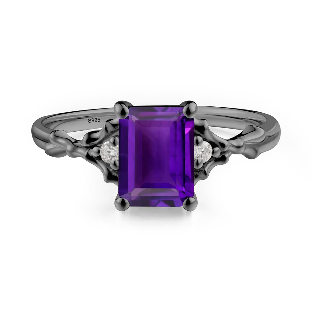 Gothic Thorn Amethyst Twist Ring for Her - LUO Jewelry #metal_black finish sterling silver