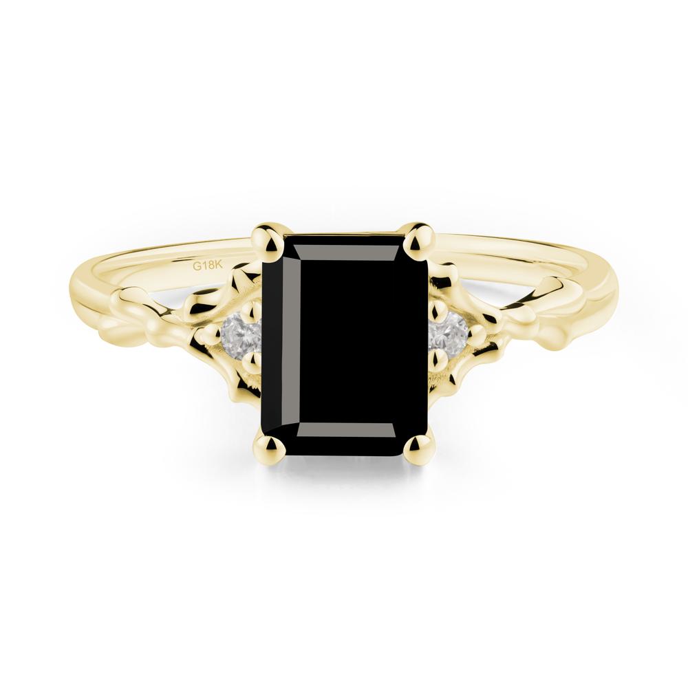 Thorn Twig Emerald Cut Black Spinel Ring - LUO Jewelry #metal_18k yellow gold