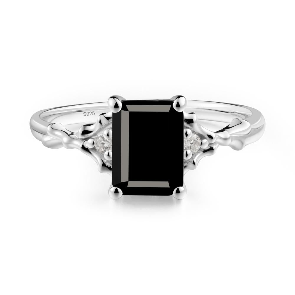 Thorn Twig Emerald Cut Black Spinel Ring - LUO Jewelry #metal_sterling silver