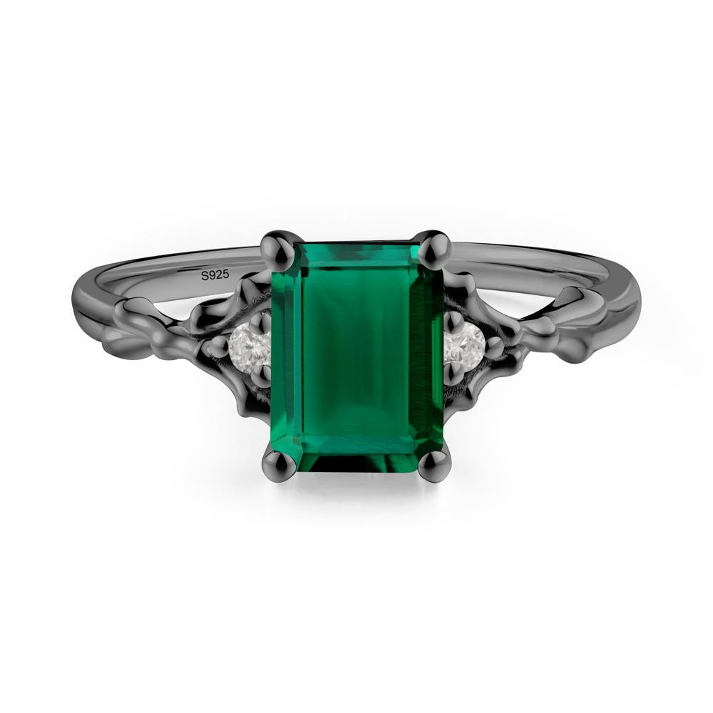 Gothic Thorn Emerald Twist Ring for Her - LUO Jewelry #metal_black finish sterling silver