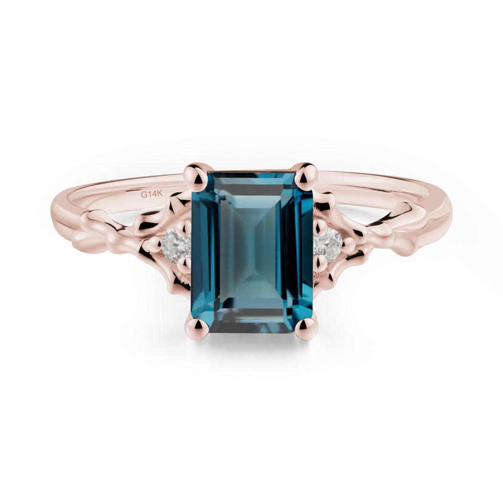 Thorn Twig Emerald Cut London Blue Topaz Ring - LUO Jewelry #metal_14k rose gold