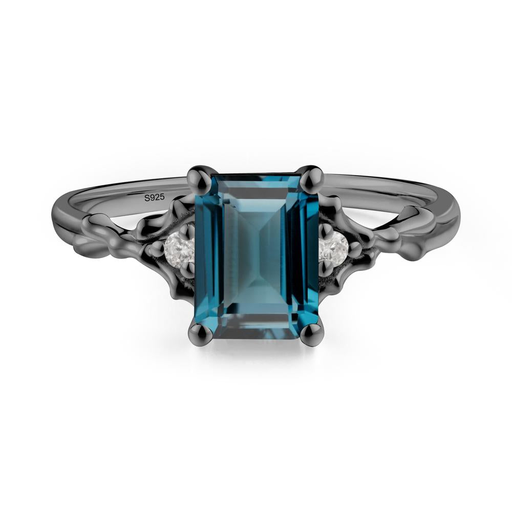 Thorn Twig Emerald Cut London Blue Topaz Ring - LUO Jewelry #metal_black finish sterling silver