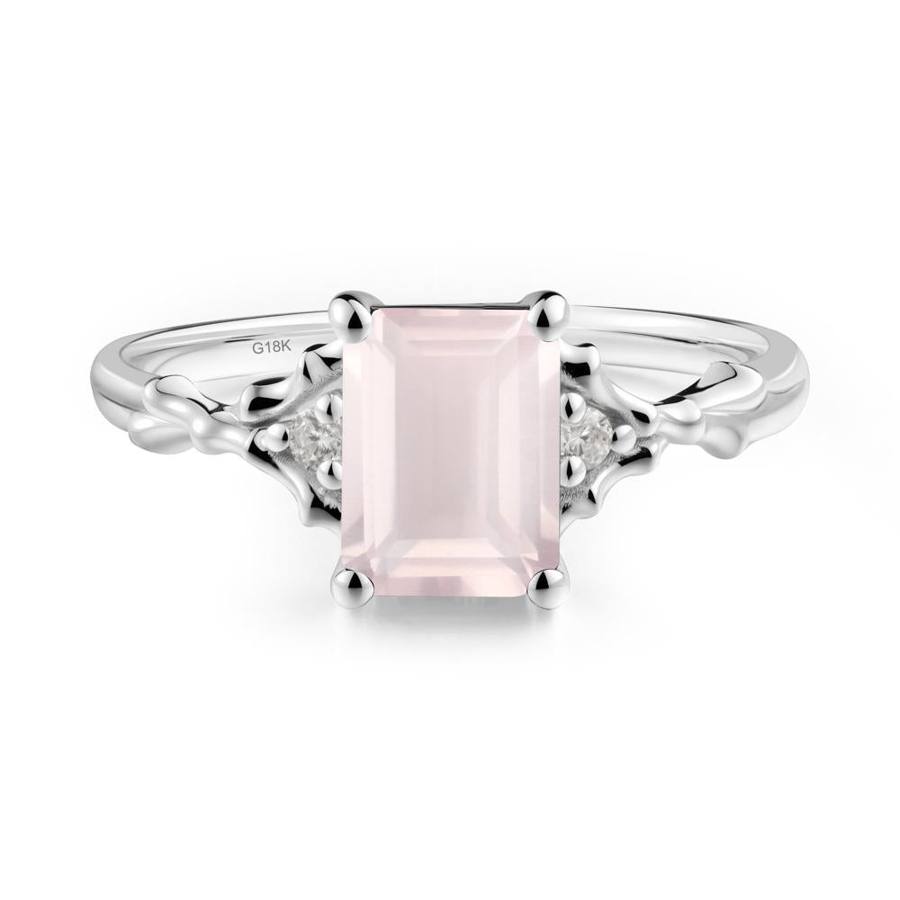 Thorn Twig Emerald Cut Rose Quartz Ring - LUO Jewelry #metal_18k white gold