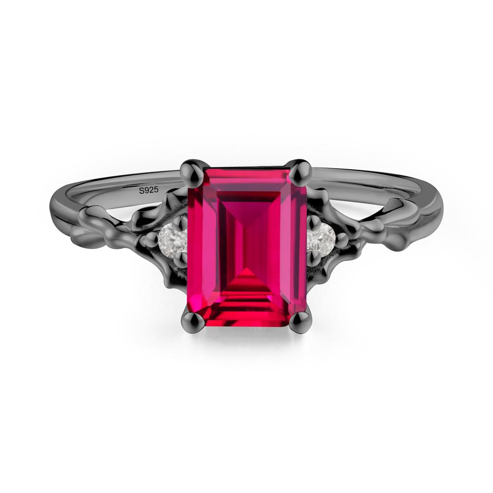Thorn Twig Emerald Cut Ruby Ring - LUO Jewelry #metal_black finish sterling silver