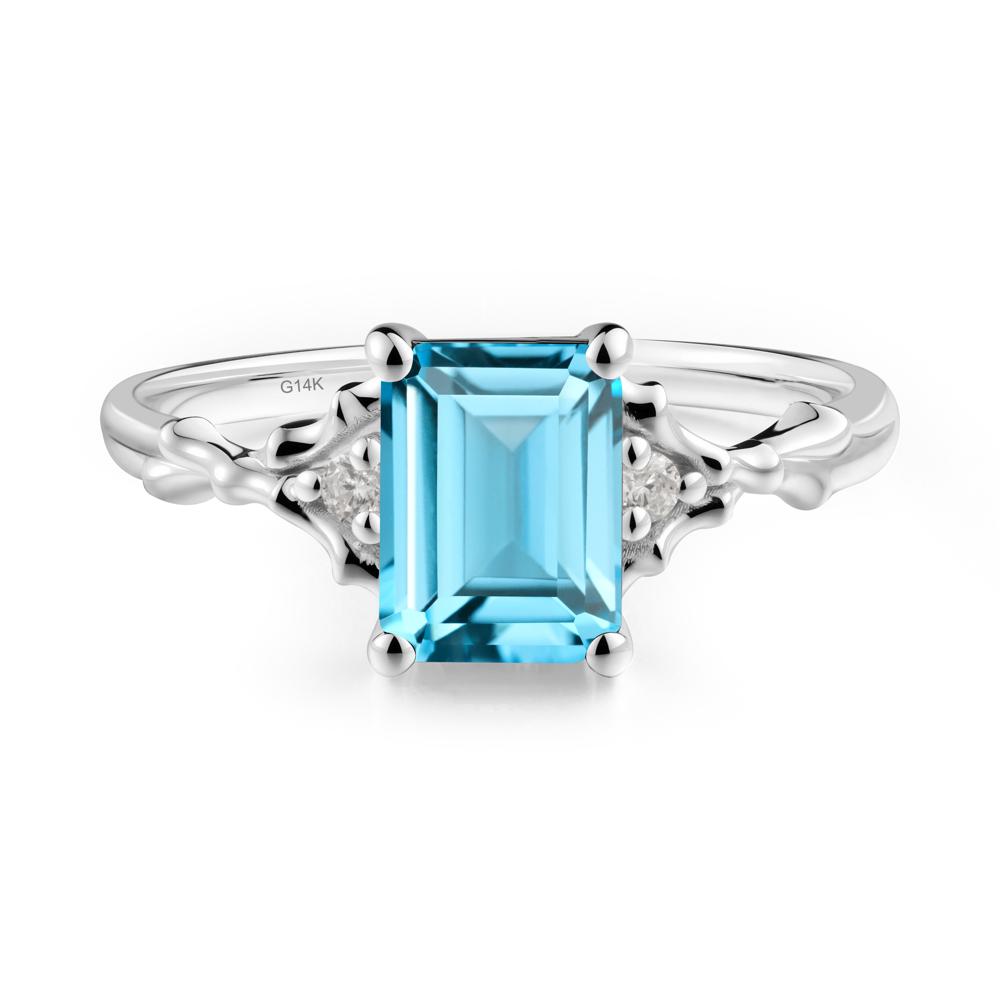 Thorn Twig Emerald Cut Swiss Blue Topaz Ring - LUO Jewelry #metal_14k white gold