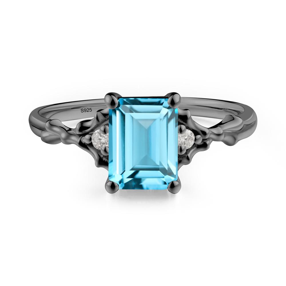 Thorn Twig Emerald Cut Swiss Blue Topaz Ring - LUO Jewelry #metal_black finish sterling silver