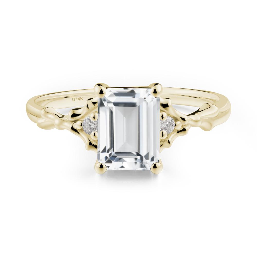 Thorn Twig Emerald Cut White Topaz Ring - LUO Jewelry #metal_14k yellow gold