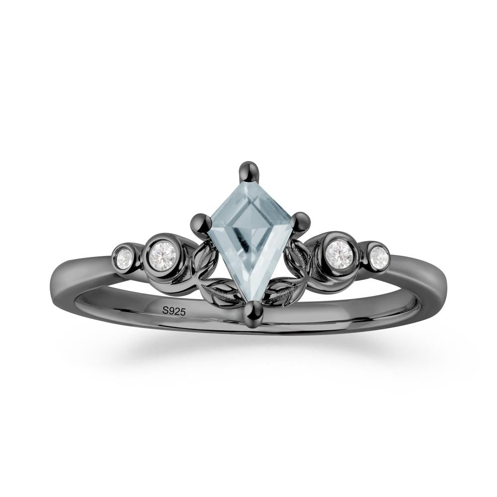 Vintage Leaf Aquamarine Ring for Women - LUO Jewelry #metal_black finish sterling silver