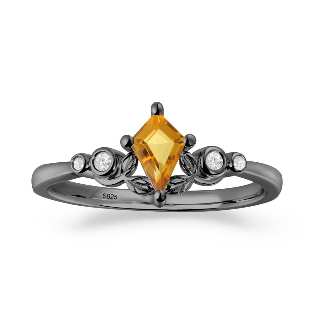 Dainty Kite Cut Citrine Leaf Engagement Ring - LUO Jewelry #metal_black finish sterling silver