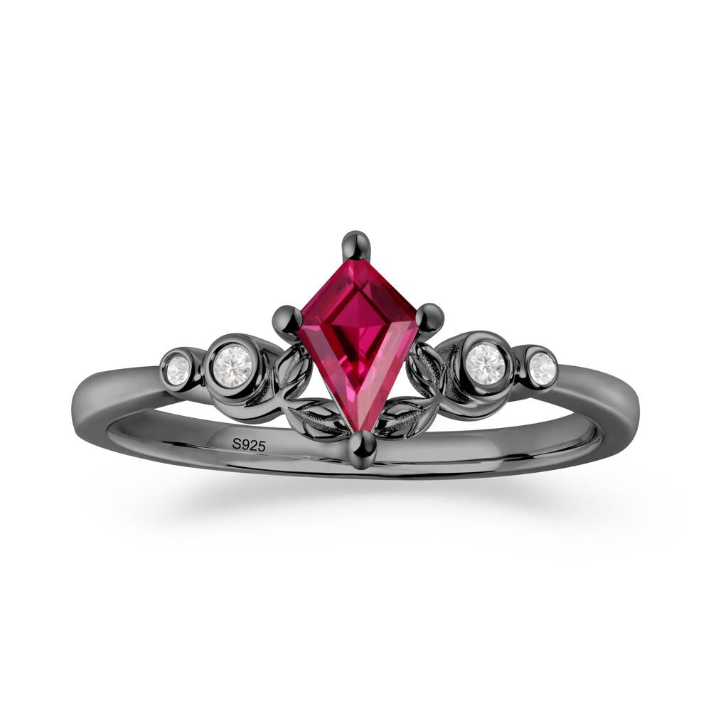 Dainty Kite Cut Ruby Leaf Engagement Ring - LUO Jewelry #metal_black finish sterling silver