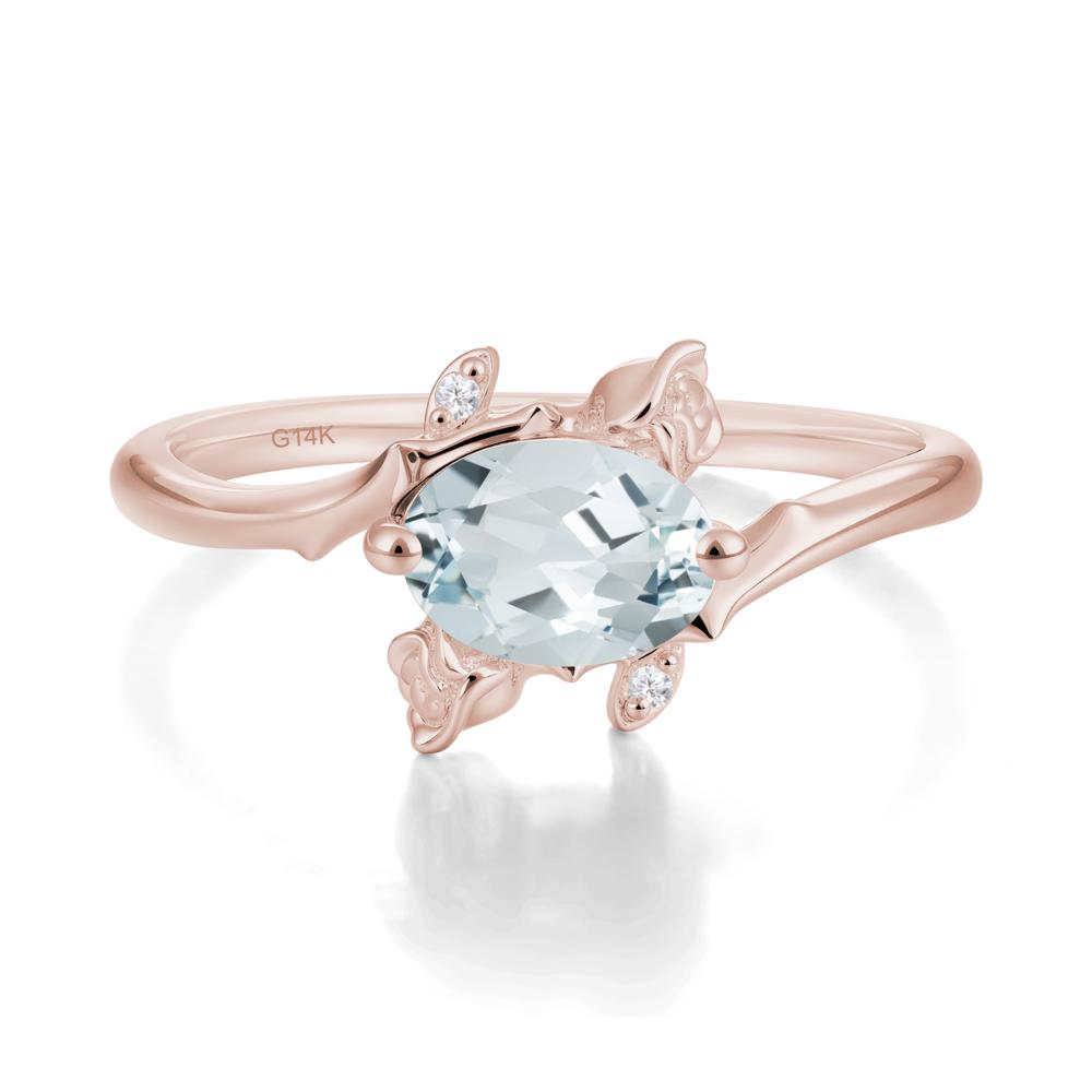 Floral Oval Cut Aquamarine Engagement Ring - LUO Jewelry #metal_14k rose gold