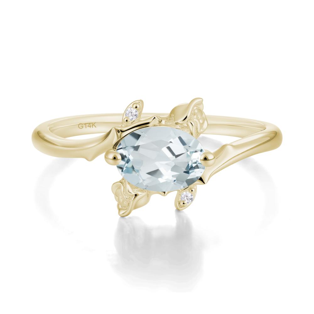 Floral Oval Cut Aquamarine Engagement Ring - LUO Jewelry #metal_14k yellow gold