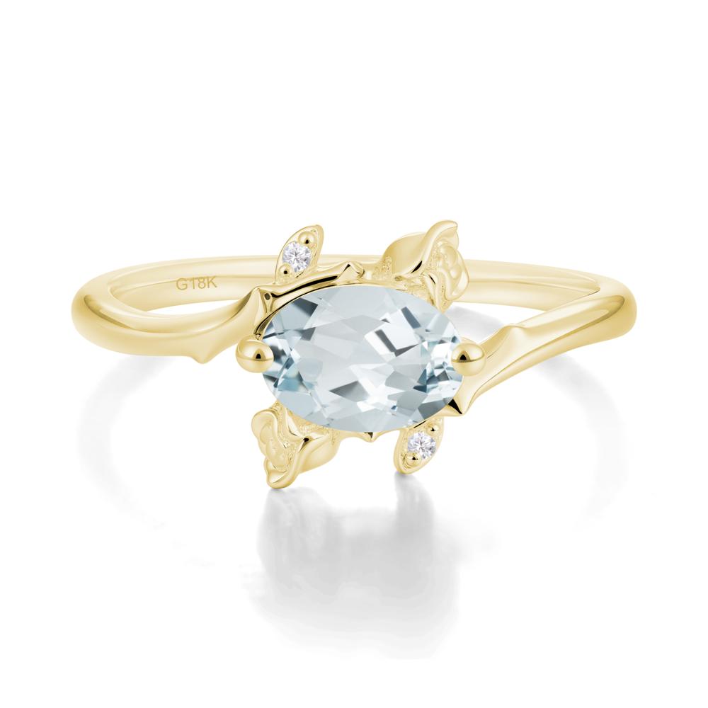 Floral Oval Cut Aquamarine Engagement Ring - LUO Jewelry #metal_18k yellow gold