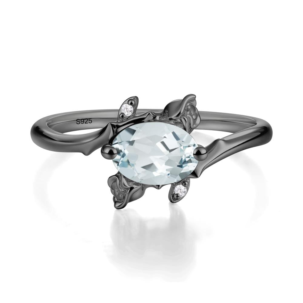 Floral Oval Cut Aquamarine Engagement Ring - LUO Jewelry #metal_black finish sterling silver
