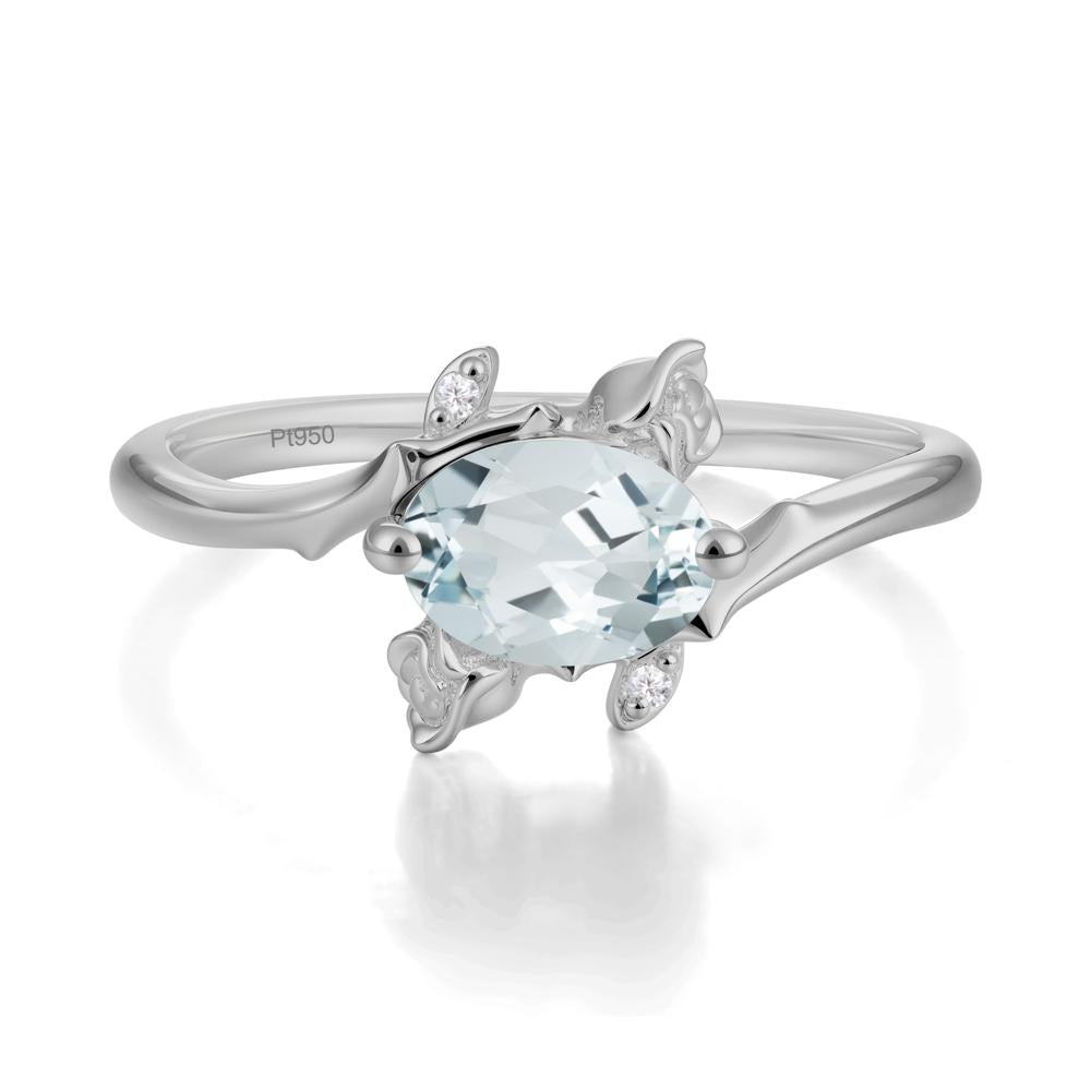Floral Oval Cut Aquamarine Engagement Ring - LUO Jewelry #metal_platinum