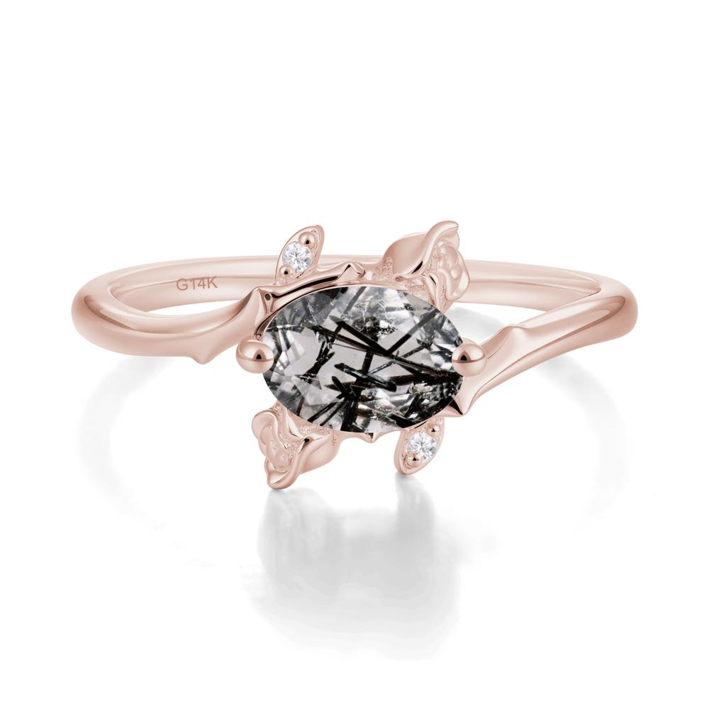Vintage Rose Design Oval Cut Black Rutilated Quartz Ring - LUO Jewelry #metal_14k rose gold