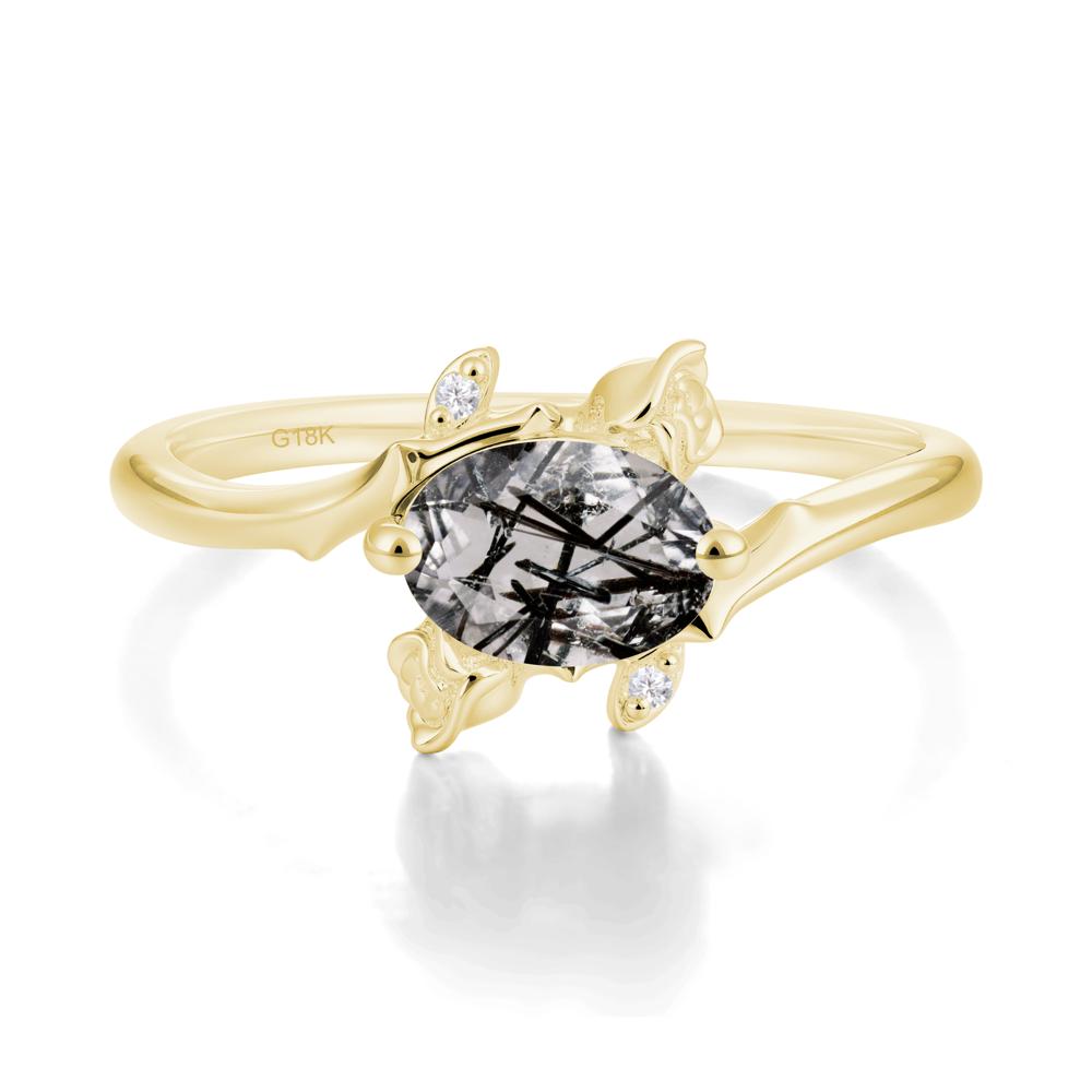 Vintage Rose Design Oval Cut Black Rutilated Quartz Ring - LUO Jewelry #metal_18k yellow gold