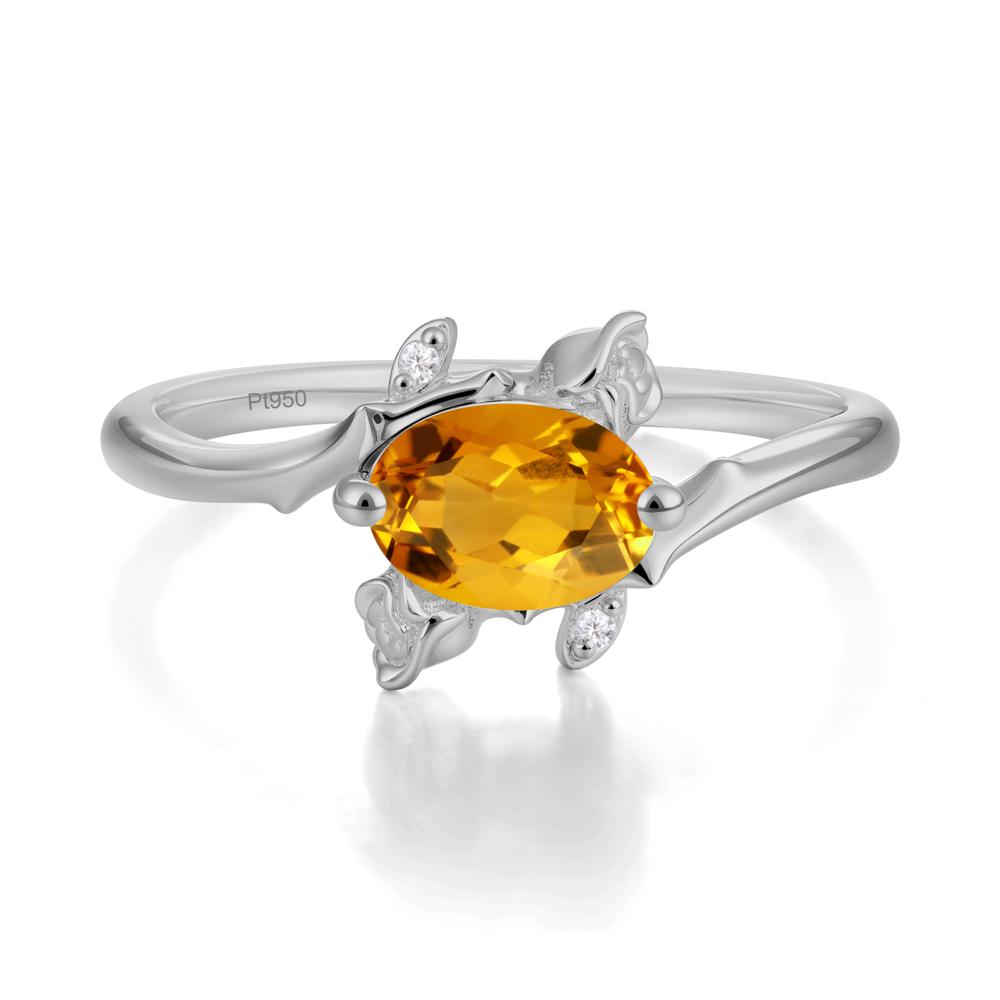 Floral Oval Cut Citrine Engagement Ring - LUO Jewelry #metal_platinum