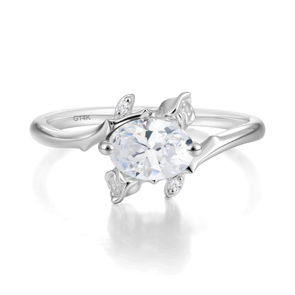 Vintage Rose Design Oval Cut Cubic Zirconia Ring - LUO Jewelry #metal_14k white gold