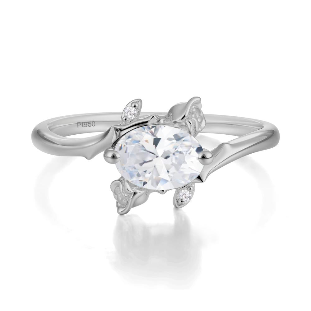 Vintage Rose Design Oval Cut Cubic Zirconia Ring - LUO Jewelry #metal_platinum