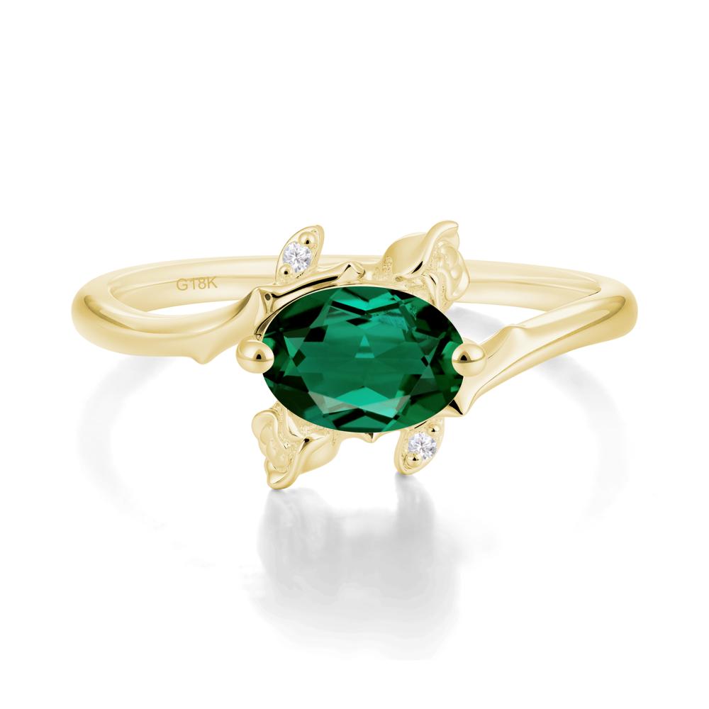 Vintage Rose Design Oval Cut Emerald Ring - LUO Jewelry #metal_18k yellow gold