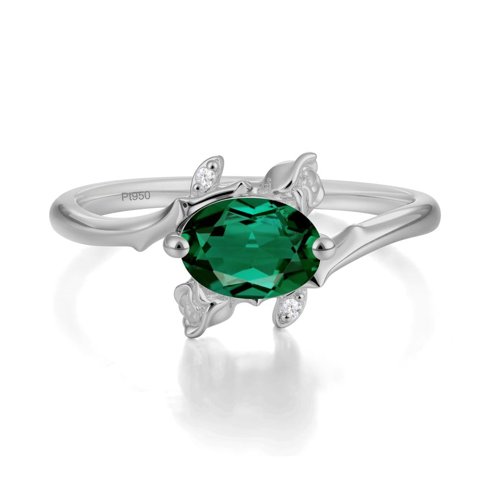 Vintage Rose Design Oval Cut Emerald Ring - LUO Jewelry #metal_platinum