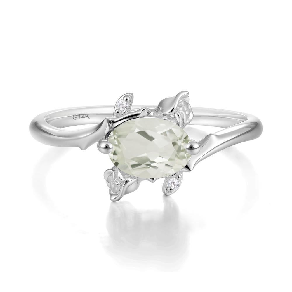 Vintage Rose Design Oval Cut Green Amethyst Ring - LUO Jewelry #metal_14k white gold