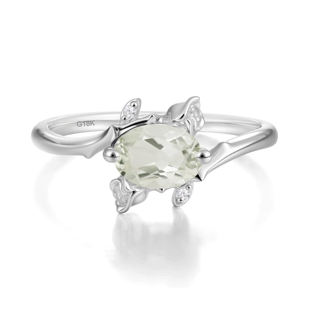 Vintage Rose Design Oval Cut Green Amethyst Ring - LUO Jewelry #metal_18k white gold
