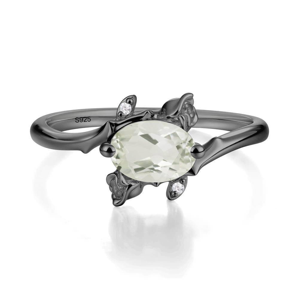 Vintage Rose Design Oval Cut Green Amethyst Ring - LUO Jewelry #metal_black finish sterling silver