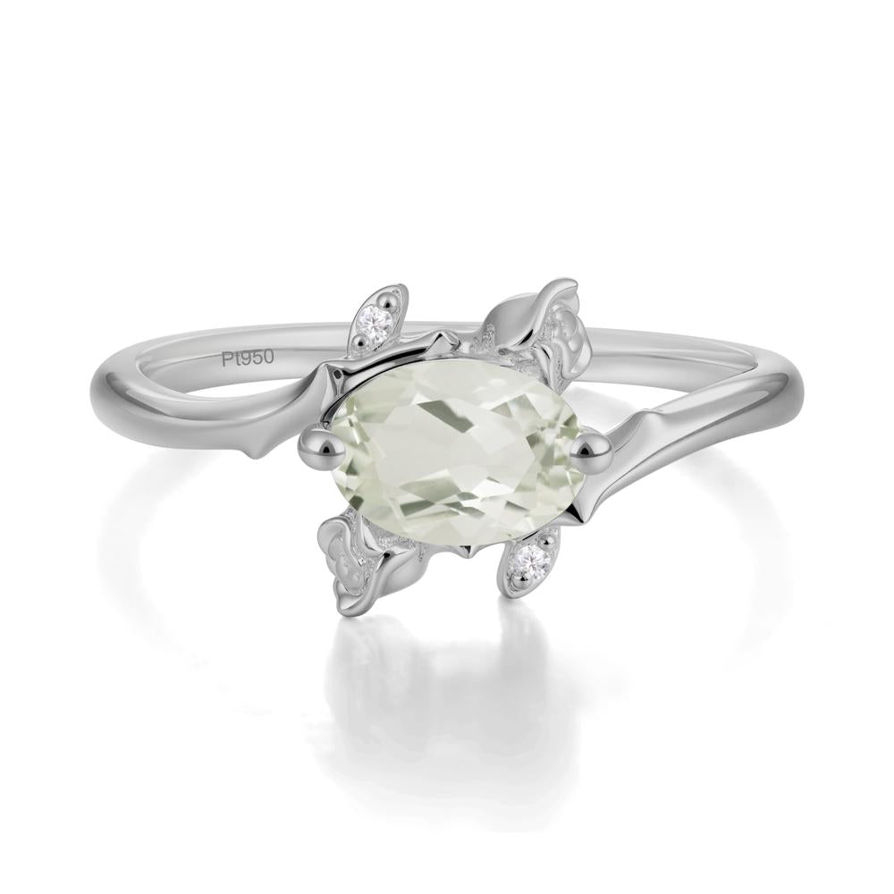 Vintage Rose Design Oval Cut Green Amethyst Ring - LUO Jewelry #metal_platinum